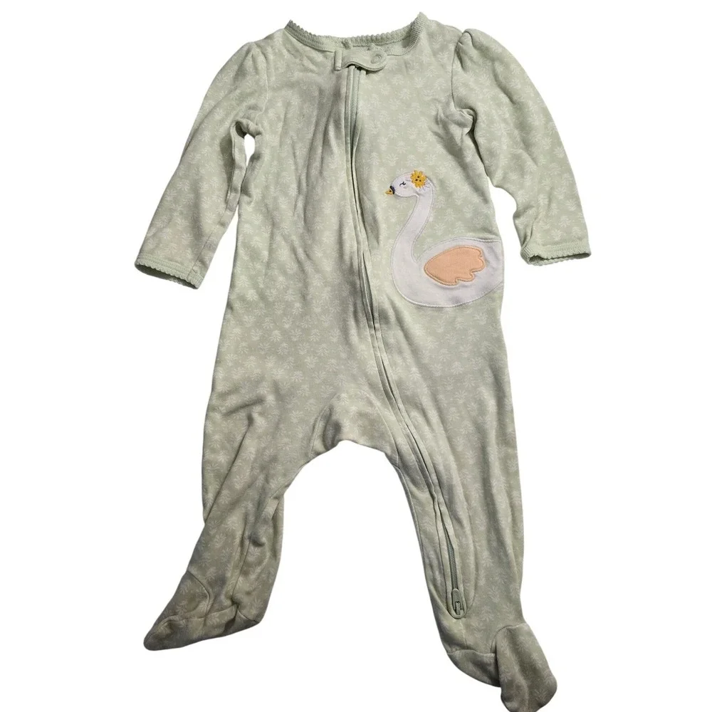 Carters Baby Girl Mint Green Swan Footed Sleep and Play Zipper Pajamas 9M